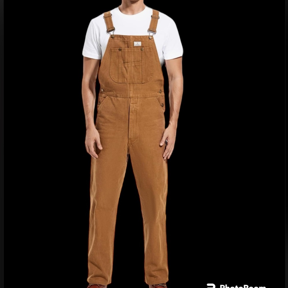 HISEA Men's Denim Bib Overalls, Color Washed Brown, NWT,size 34/30